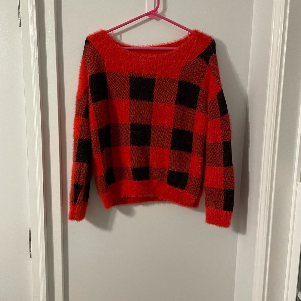 Express Red & Black Checkered Sweater - Size Small